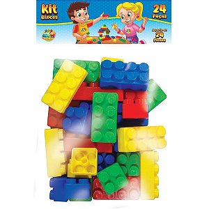 Brinquedo para Montar Blocos - KIT com 24 Peças Grandes e Coloridas