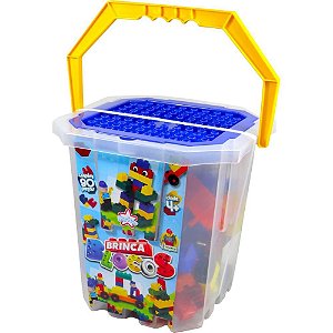 Brinquedo para Montar Balde Brinca Blocos 90 Peças