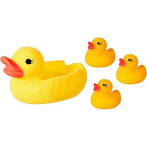 Brinquedo para Bebê Pato de Borracha com 3 Patinhos