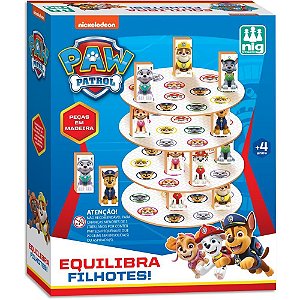 Brinquedo Patrulha Canina Equilibra Filhotes com Blocos e Placas de Madeira