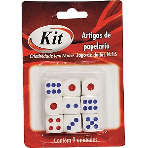 Brinquedo Diverso Dados N15 com 09 Unidades - Cartela com 9 Dados 1,5 CM