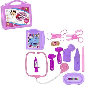Brincando de Profissões Maleta KIT Médico Rosa 11 PCS