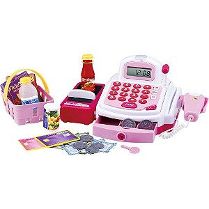 Brincando de Profissões Caixa Registradora Rosa com 24PC