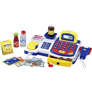 Brincando de Profissões Caixa Registradora Azul com 24PC