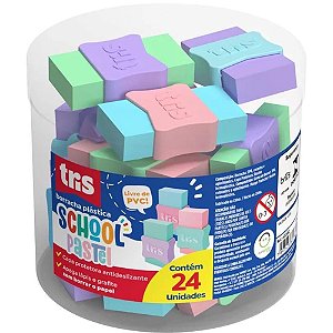 Borracha Colorida TRIS School Pastel Sortidas com Capa Plástica - Display com 24 Unidades