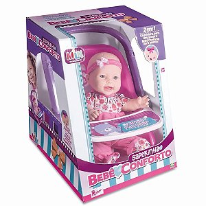 Boneca Sapekinha Bebê Conforto 33CM - 2 em 1 Cadeirinha e Bebê Conforto