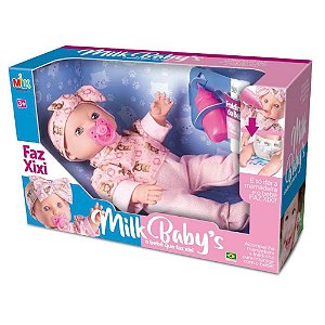 Boneca com Mecanismo MILK BABY FAZ Xixi com Acessórios