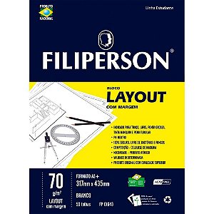 Bloco Técnico com Margem LAY-OUT A3 63G 50 Folhas Branco Pacote com 05