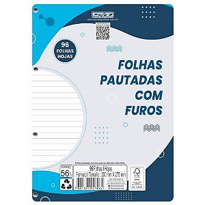 Bloco para Fichário Universitário Monobloco Branco 96 Folhas 200X275MM - Pacote com 05