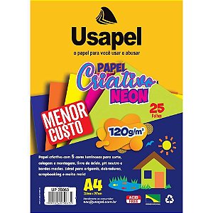 Bloco para Educação Artística Usapel Neon 5 Cores A4 120G 25 Folhas