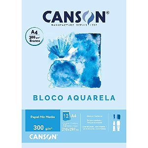 Bloco para Educação Artística Aquarela Branco A4 300G 12 Folhas