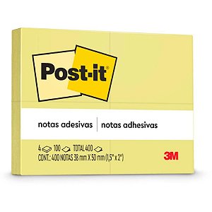 Bloco de Recado POST-IT 653 Amarelo 38X50MM 100 Folhas Pacote com 4