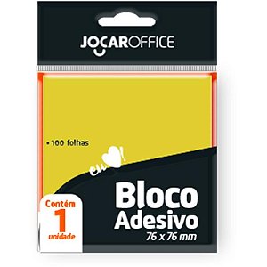 Bloco de Recado Autoadesivo Jocar Amarelo 76X76MM 100 Folhas Caixa com 24 Unidades