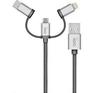 Cabo USB Trio Micro USB/TYPE com Lightnin