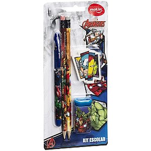 Kit Escolar THE Avengers 1 Caneta + 2 Lápis + 1 Borracha + 1 Apontador