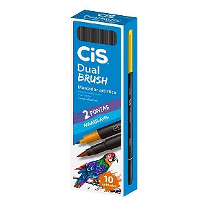 Marcador Artístico CIS Dual BRUSH 2PONTAS Preta CX com 10