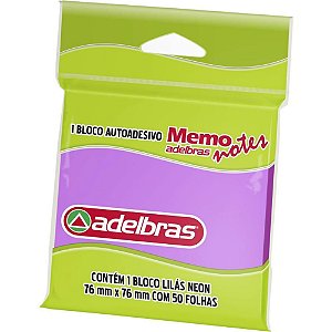 Bloco de Recado Autoadesivo Memonote Lilás Neon 76X76 50 Folhas - Anotações e Recados Práticos