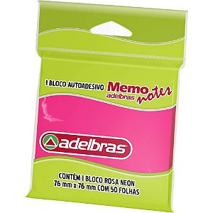 Bloco de Recado Autoadesivo Memonote Rosa Neon 76X76MM - 50 Folhas