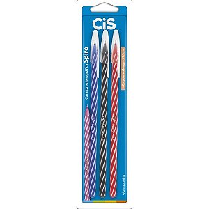 Caneta Esferográfica CIS Spiro 0,7MM - AZUL, Preta, Vermelha - Pacote com 3