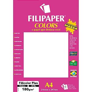 Papel A4 Color Filicolor PLUS Branco 180G. CX com 20