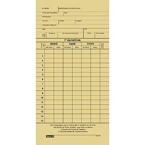 Impresso Cartão de Ponto Mensal Palha 86X180MM  PCT com 100