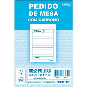 Talão de Pedido Mesa 2 Vias com Carbono 50 Folhas - Pacote com 20