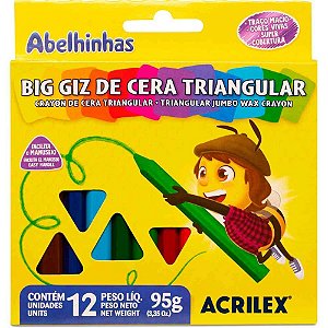 Giz de Cera Gizão 12 Cores BIG Triangular - Pacote com 12