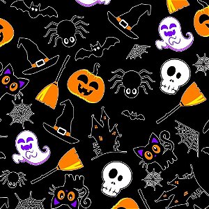 TNT Estampado Halloween Neon 1,40M X 25M Fundo Preto - 40G