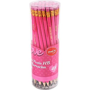 Lápis Preto Redondo Love PINK HB C/BORRACHA  Pote 48