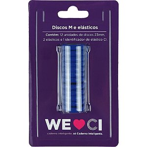 Kit Discos Médio 23MM com 12 Discos + Elástico Azul Royal para Caderno Inteligente