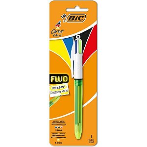 Caneta Esferográfica BIC 4 Cores Fluo - AZUL, Preto, Vermelho e Neon