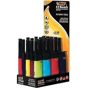 Isqueiro Descartável EZ Reach BIC - Bandeja com 20 Unidades