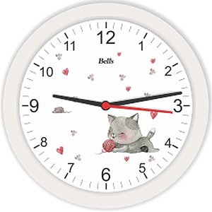 Relógio de Parede Redondo Gatinho Branco 21,7CM.