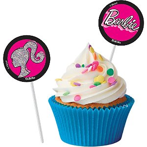 Topo de BOLO/DOCE Barbie Bandeirinha para Docinho 10,5X15CM - Pacote com 08
