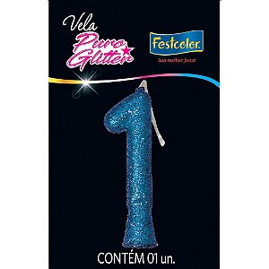 Vela para Aniversário Nº01 Glitter Azul - Caixa com 10