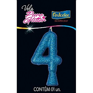 Vela para Aniversário N.04 Glitter Azul Caixa com 10