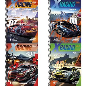 Caderno Universitário 10 Matérias Capa Dura X-RACING 160 Folhas