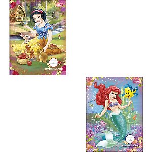 Caderno Quadriculado Universitário Princesas 40 Folhas Brochura 1X1CM