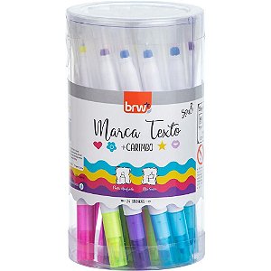 Caneta Marca Texto Ponta Dupla com Carimbo - 4 Cores BRW