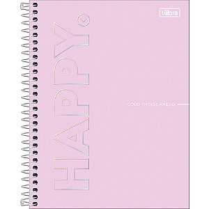 Caderno Espiral Capa Dura Colegial HAPPY 10 Matérias 160 Folhas.
