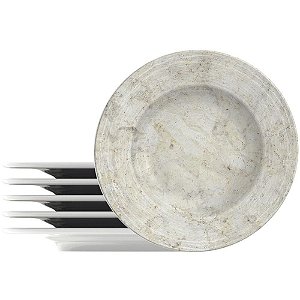Utensílio Doméstico Prato Sobremesa Travertino Porcelana 21CM - 6 Peças