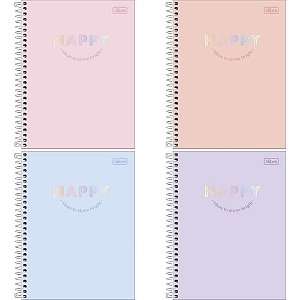 Caderno 10X1 Capa Dura Colegial HAPPY 160 Folhas - Pacote com 4