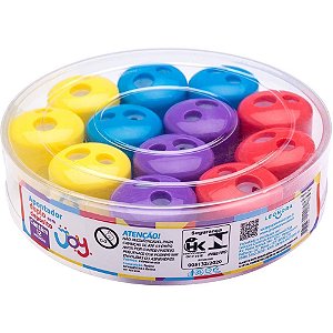 Apontador Depósito 2 Furos Color JOY BIG 4 Cores Pote com 12