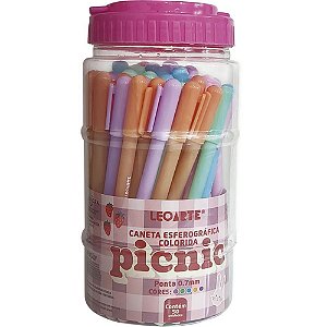 Caneta Esferográfica Picnic 0,7MM - 5 Cores - Pote com 50 Unidades
