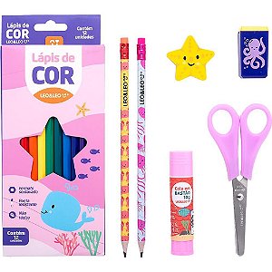 Kit Escolar Fundo do MAR 12CORES + 6 Peças