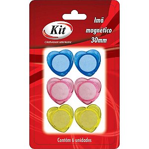 ímã Colorido Coração 30MM - Cartela com 6 Unidades