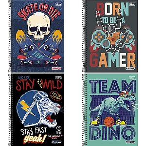 Caderno 01X1 Capa Dura SHOW 80 Folhas Masculino - Pacote com 4
