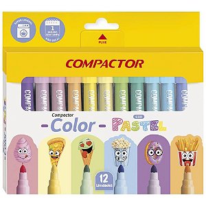 Caneta Hidrográfica Compactor Color Pastel - Pacote com 12 Cores