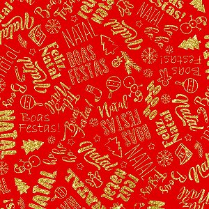 TNT Estampado 1,40M 40G Frases Natalinas Fundo Vermelho BO - Rolo com 25 Metros