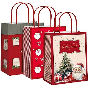 Sacola de Natal 26X19,5X9,5CM Sortido Pacote com 10